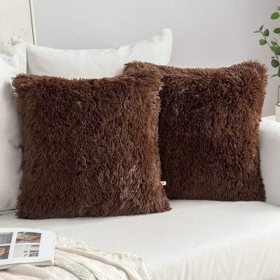 Cozyert Velvet, Fur Cushions & Pillows Cover(Pack of 2, 40 cm*40 cm, Brown)