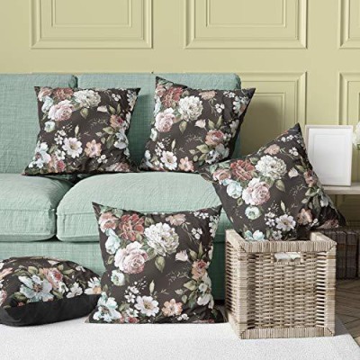 Bluegrass Floral Cushions Cover(Pack of 5, 50 cm*50 cm, Black)