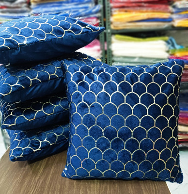 Decorline Velvet Cushions & Pillows Cover(Pack of 5, 40 cm*40 cm, Dark Blue)