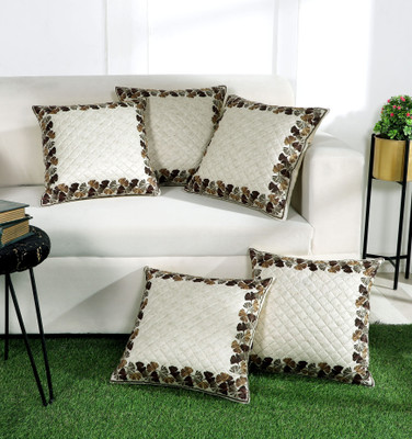 DECORHUT FAB Rexin Cushions Cover(Pack of 5, 40 cm*40 cm, White, Brown)