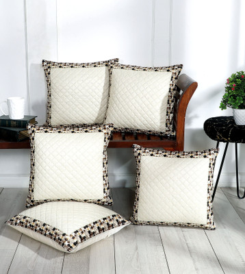 DECORHUT FAB Rexin Cushions Cover(Pack of 5, 40 cm*40 cm, White, Grey)