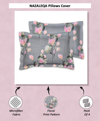 NAZALEQA Microfiber Pillows Cover(48 cm*72 cm, Pack of 4, Grey)