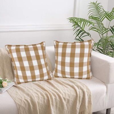 Lushomes Checkered Cushions Cover(Pack of 2, 50 cm*30 cm, Beige)