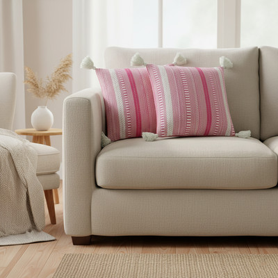 The Elvia Cotton Cushions Cover(40 cm*40 cm, Pack of 2, Pink)
