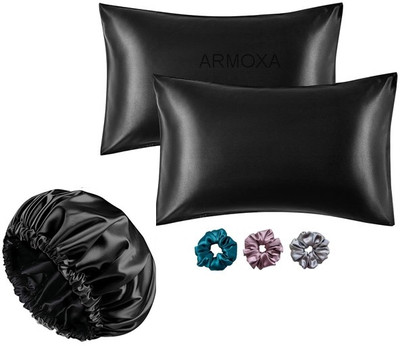 ARMOXA Satin Cushions & Pillows Cover(45.72 cm*71.12 cm, Pack of 2, Black)