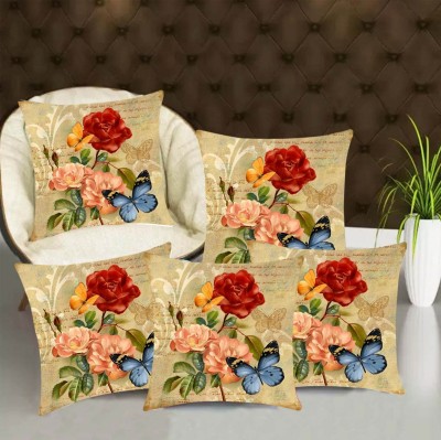 Knc comfywave Floral Cushions Cover(Pack of 5, 40 cm*40 cm, Brown)