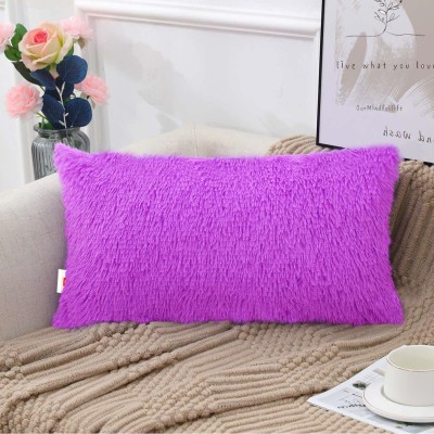 Wondershala Faux Silk, Fur Cushions Cover(43 cm*60 cm, Purple)