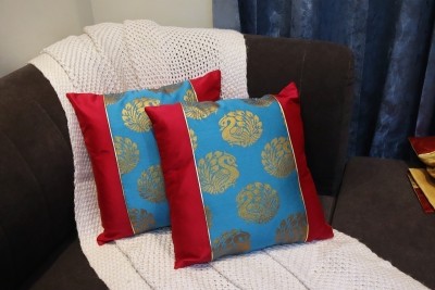 HOME9INE Jacquard, Brocade Cushions Cover(Pack of 2, 40 cm*40 cm, Blue, Maroon)