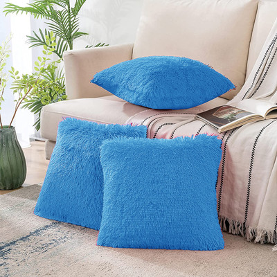ellsy Fur Cushions & Pillows Cover(Pack of 3, 40.6 cm*40.6 cm, Blue)
