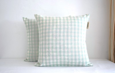 AMARA WEAVES Checkered Cushions Cover(Pack of 2, 40 cm*40 cm, Light Blue, White)