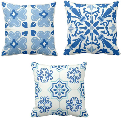 TheYaYaCafe Cotton Cushions Cover(40 cm*40 cm, Pack of 3, Blue)