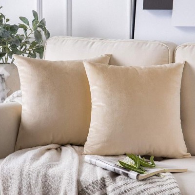 KNOTTING HOME Velvet Cushions Cover(Pack of 2, 35 cm*35 cm, Beige)