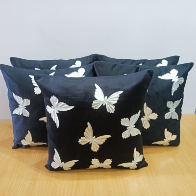 Decorline Self Design Cushions & Pillows Cover(Pack of 5, 40 cm*40 cm, Black)