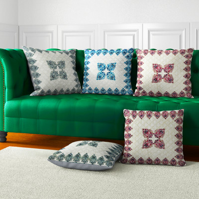 LoomJungle Polycotton Cushions Cover(40 cm*40 cm, Pack of 5, Grey, Purple, Blue)