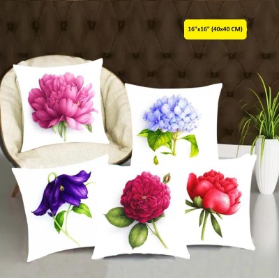 EXOTICE Floral Cushions Cover(Pack of 5, 40 cm*40 cm, White, Purple)