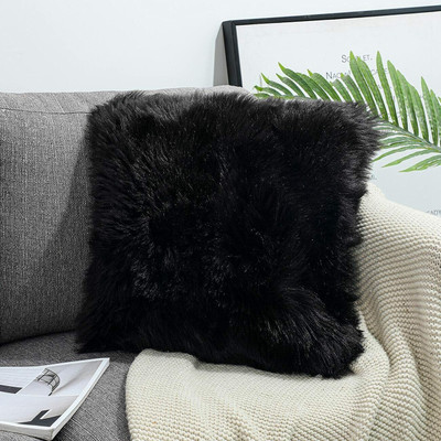 Catchyx Cart 12x12 Inches Fur Pillow Microfibre Solid Cushion Pack of 1(Black)
