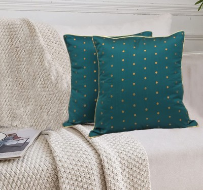 Dekor World Polka Cushions & Pillows Cover(Pack of 2, 40 cm*40 cm, Dark Green)
