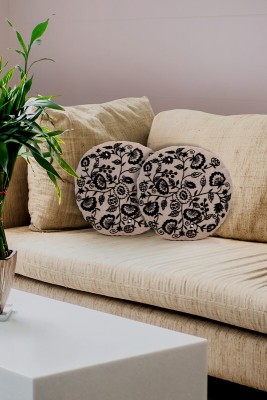 Mezposh Floral Cushions Cover(Pack of 2, 41 cm*41 cm, Beige, Black)