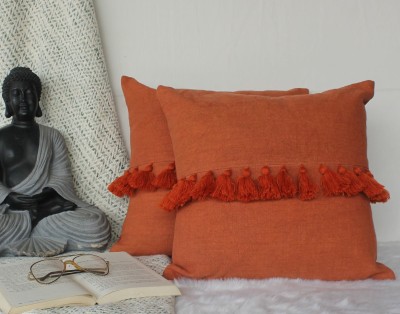 Dekor World Self Design Cushions & Pillows Cover(Pack of 2, 30 cm*30 cm, Orange)