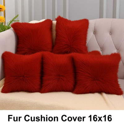 VISHAL TRADER Fur Cushions Cover(41 cm*41 cm, Pack of 5, Maroon)