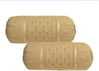 Vinu Embroidered Bolsters Cover(Pack of 2, 40 cm*80 cm, Gold)