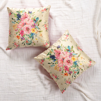 FINGERCRAFT Polyester Cushions Cover(40 cm*40 cm, Pack of 2, Yellow, Pink)