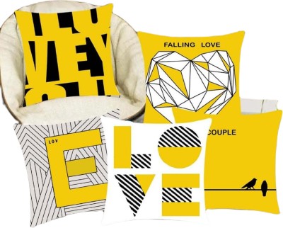 EXOTICE Text Print Cushions Cover(Pack of 5, 30 cm*30 cm, Grey, Yellow)