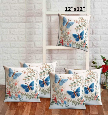 ZUCLLIN Jute Cushions Cover(Pack of 5, 40 cm*40 cm, White, Blue)