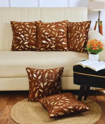 R2H2 Silk, Velvet Cushions Cover(Pack of 5, 40 cm*40 cm, Brown, Gold)