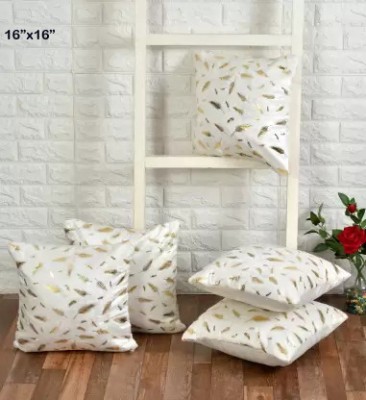 Abhsant Floral Cushions Cover(Pack of 5, 40 cm*40 cm, White)