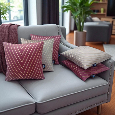 Zikrak Velvet Cushions & Pillows Cover(65 cm*65 cm, Pack of 5, Pink)