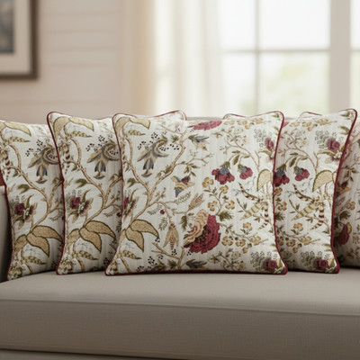 Sleepy Threads Cotton Cushions Cover(40 cm*40 cm, Pack of 5, Red, Blue)