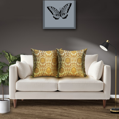 Avirons Silk Cushions Cover(40 cm*40 cm, Pack of 2, Gold)
