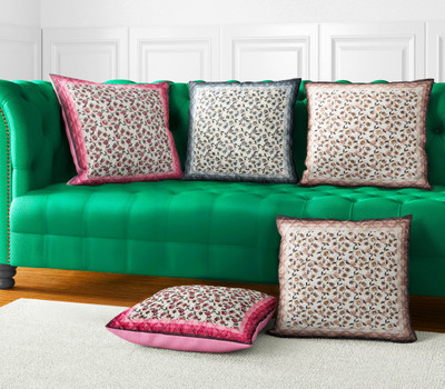 LoomJungle Polycotton Cushions Cover(40 cm*40 cm, Pack of 5, Pink, Brown, Grey)