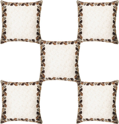Crafteal Rexin Cushions Cover(40 cm*40 cm, Pack of 5, White, Brown)