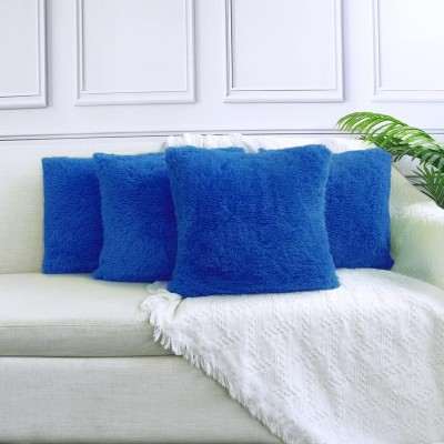 PICKKART Fur Cushions Cover(Pack of 4, 40 cm*40 cm, Dark Blue)