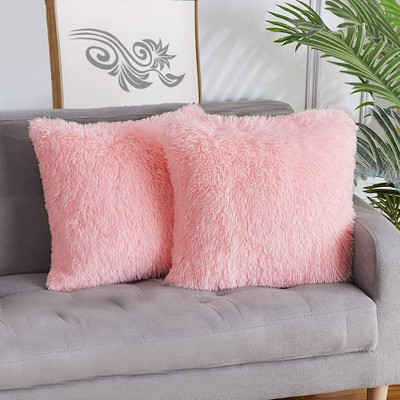 VISHAL TRADER Fur Cushions Cover(41 cm*41 cm, Pack of 2, Pink)