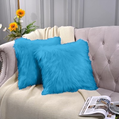 Cozyert Velvet, Fur Cushions Cover(Pack of 2, 40 cm*40 cm, Blue)