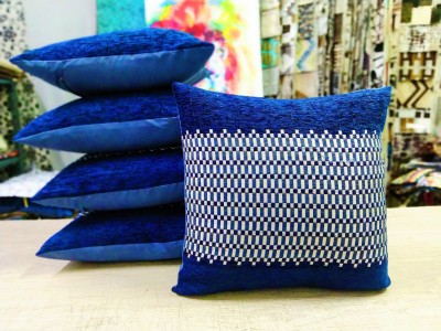 Real Desi Checkered Cushions Cover(Pack of 5, 40 cm*40 cm, Dark Blue)