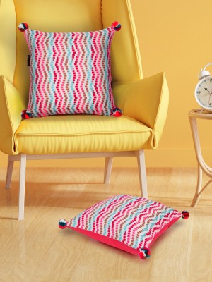 Mezposh Striped Cushions Cover(Pack of 2, 41 cm*41 cm, Beige, Multicolor)
