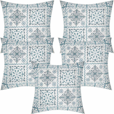 SkyKross Cotton Cushions Cover(41 cm*41 cm, Pack of 5, Blue, White)