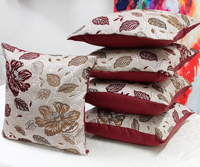 Real Desi Chenille Cushions Cover(40 cm*40 cm, Pack of 5, Red)