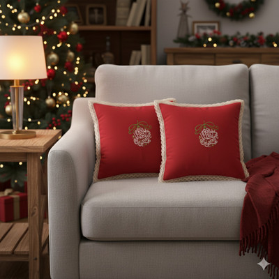 Monsa Traders Blended Cushions Cover(40.6 cm*40.6 cm, Pack of 2, Red)