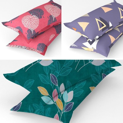 BSB HOME Cotton Pillows Cover(Pack of 6, 76 cm*50 cm, Pink, Dark Green, Black)