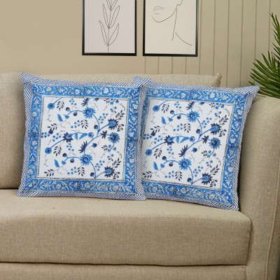 Handicraft Bazarr Printed Cushions & Pillows Cover(Pack of 2, 40 cm*40 cm, Multicolor, Blue, White)