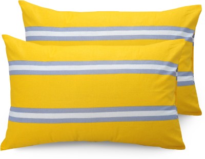 Huesland Cotton Pillows Cover(Pack of 2, 43 cm*68 cm, Yellow, Grey)