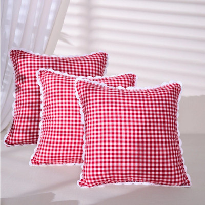 Sleepy Threads Cotton Cushions Cover(40 cm*40 cm, Pack of 3, Red, White)