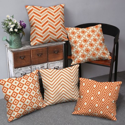 Indigifts Canvas Cushions Cover(Pack of 5, 45 cm*45 cm, Orange)