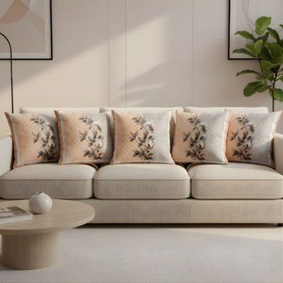 VICTORY WEAVES Polycotton Cushions Cover(40 cm*40 cm, Pack of 5, Beige)