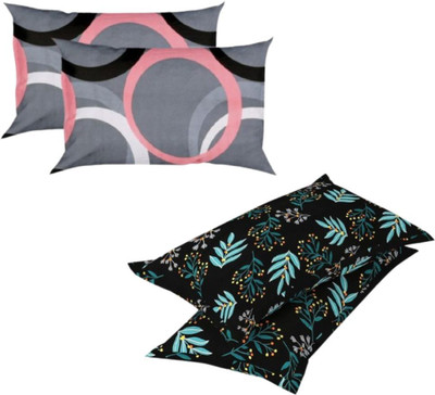 AAKRITI Cotton Pillows Cover(43 cm*69 cm, Pack of 4, Grey, Black)